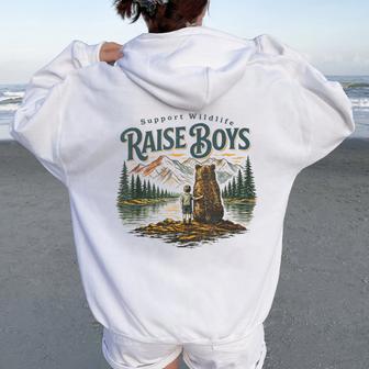 Support Wildlife Raise Boys Outdoor Mama Bear Nature Lover Women Oversized Hoodie Back Print | Mazezy