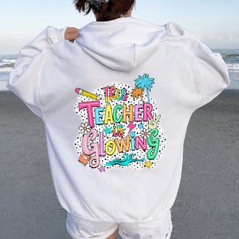 This Teacher Is Glowing Hello Summer End Of School Women Oversized Hoodie Back Print - Thegiftio UK