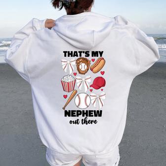 That's My Nephew Out There Baseball Aunt Auntie For Women Women Oversized Hoodie Back Print - Thegiftio UK