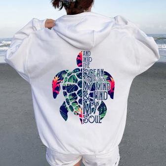Tortugas Coloridas Buceourf Playa Amantes Del Océano Cuello Women Oversized Hoodie Back Print - Regaloses