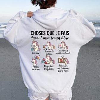 Tricot Humour Cadeau Tricoteuse Licorne Laine Sweat à capuche oversize pour femme avec imprimé dans le dos - Cadeauxyz