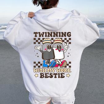 Twinning With My Work Bestie Matching Twin Day Friends Women Women Oversized Hoodie Back Print - Thegiftio UK