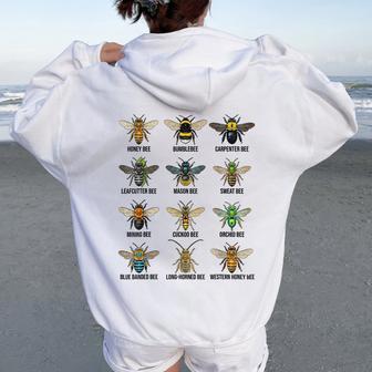 Types Of Bees Bee Species Chart Entomology Science Women Oversized Hoodie Back Print - Thegiftio UK
