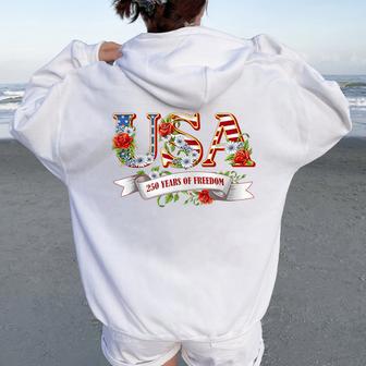 Usa 250 Years Of Freedom Patriotic Wildflower 4Th Of July Women Oversized Hoodie Back Print - Thegiftio UK