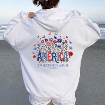 Usa 250Th Anniversary 1776-2026 Floral Patriotic Apparel Women Oversized Hoodie Back Print - Thegiftio UK