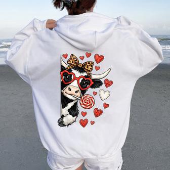 Vache Deaint-Valentin Pour S Et Filles -Ache De Ferme Amusante Pour Laaint-Valentin Sweat à capuche oversize pour femme avec imprimé dans le dos - Cadeauxyz