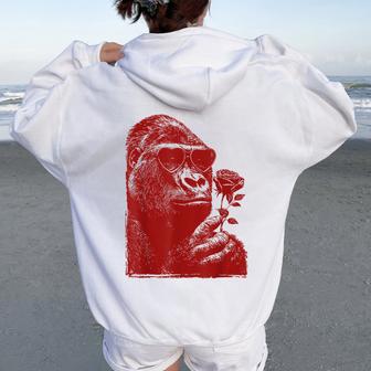 Valentine Gorilla Lunettes Deoleil Avec Cœur Animal Romantique Sweat à capuche oversize pour femme avec imprimé dans le dos - Cadeauxyz