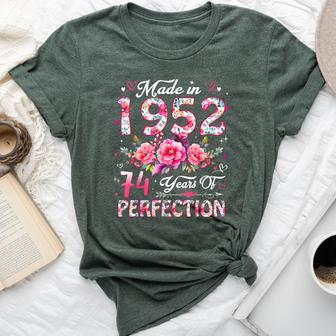 74 Year Old Made In 1952 Floral 74Th Birthday Women Bella Canvas T-shirt - Seseable