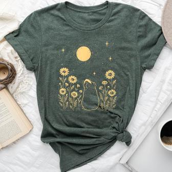 Floral Guinea Pig Moon Celestial Night Flower Animal Lover Bella Canvas T-shirt | Mazezy