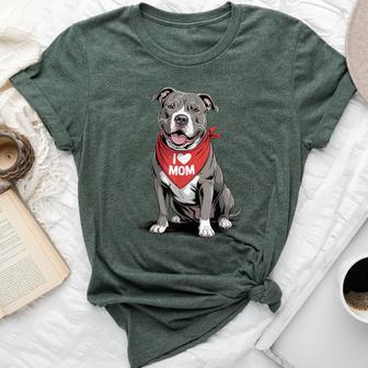 I Love Mom Pit Bull Lover Dog Mother's Day Bella Canvas T-shirt | Seseable UK