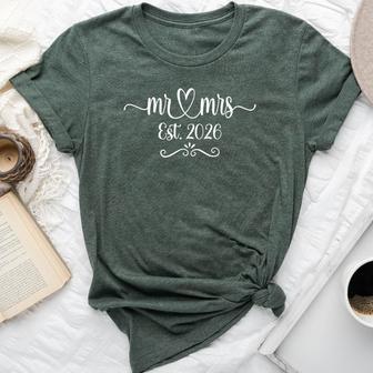 Mr And Mrs Est 2026 Just Married Wedding Husband & Wife Bella Canvas T-shirt | Seseable UK