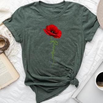 Remember Poppy Flowers Memorial Day Usa Flag Veteran Women Bella Canvas T-shirt | Mazezy