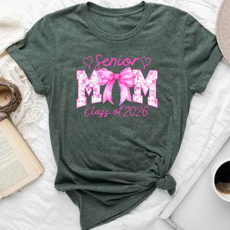 Senior Mom Class Of 2026 Proud Mother Of Graduate Pink Bow Bella Canvas T-shirt | Seseable UK