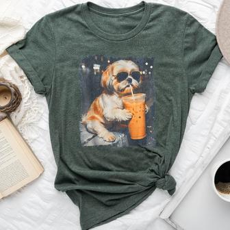 Shih Tzu Drinking Iced Coffee Bella Canvas T-shirt | Seseable CA