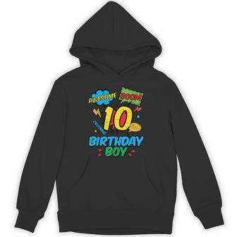 10 Birthday Boy Comic 10Th Bday Superhero Party Boys Kids Hoodie - Thegiftio UK
