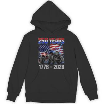 250 Years 4Th Of July Toddler Boys Kids Monster Truck Hoodie - Thegiftio UK