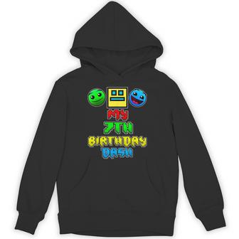 My 7Th Birthday Dash Video Game Theme Kids 7 Party Geometry Hoodie - Thegiftio UK
