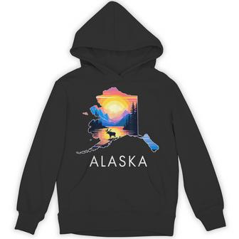 Alaskan Animal Moose Alaska Map Hoodie - Thegiftio UK