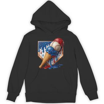 American Distressed Baseball Boys Ice Cream Drip Baseball Hoodie | Mazezy