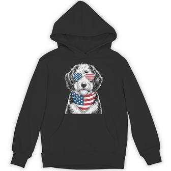 Bernedoodle Dog Usa Flag Sunglasses Patriotic 4Th Of July Hoodie - Thegiftio UK