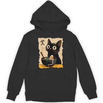 Black Cat Eating Ramen Japanese Kawaii Anime Cat Ramen Hoodie - Monsterry