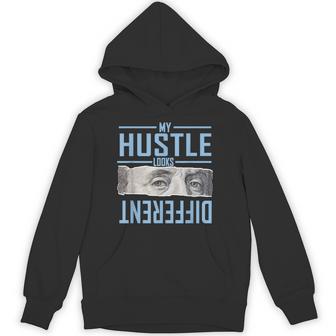 Blue My Hustle Look Different Blue Color Graphic Hoodie - Thegiftio UK