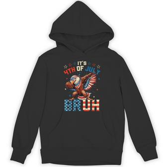 Bruh 4Th Of July Boys Kids Dabbing Bald Eagle American Flag Hoodie - Thegiftio UK