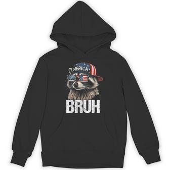 Bruh 4Th Of July Raccoon American Flag Patriotic Hoodie - Thegiftio UK