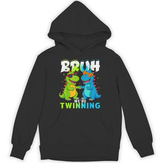 Bruh We're Twinning Boys Dinosaur Twin Day Spirit Week Hoodie - Thegiftio UK