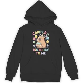 Capybara 8Th Birthday Cappy Birthday To Me Balloons Cake Hoodie - Thegiftio UK
