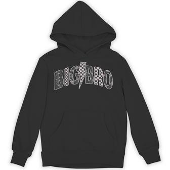 Checkered Big Bro New Brother Announcement Lightning Bolt Hoodie - Thegiftio UK
