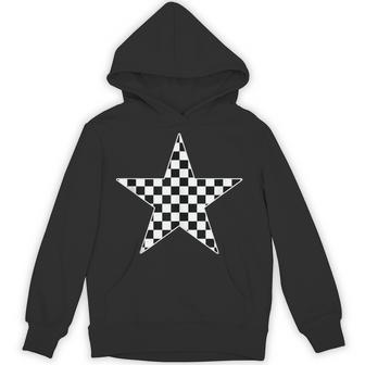 Checkered Star Black And White Racing Checkerboard Hoodie - Thegiftio UK
