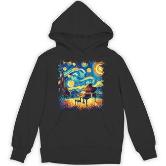 Classical Piano Starry Night Van Gogh Painting Pianist Hoodie - Thegiftio UK