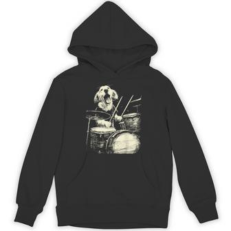 Cute Golden Retriever Playing Drums Music Dog Drummer Hoodie - Thegiftio UK