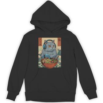 Cute Kawaii Gamer Cat Ramen Retro Japanese Cat Gaming Hoodie - Monsterry