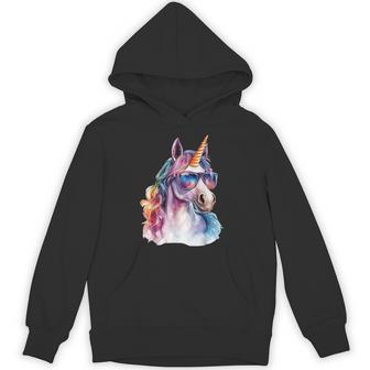Cute Unicorn Wearing Sunglasses Graphic Hoodie | Mazezy