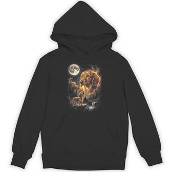 Dachshund Howling To The Moon Retro Vintage 90S Dog Hoodie - Thegiftio UK