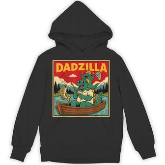 Dadzilla Fishing Dinosaur Father And Son Retro Hoodie - Thegiftio UK