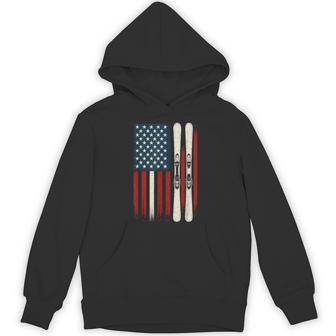Downhill Ski Team 4Th Of July Usa American Flag Skiing Skier Hoodie - Thegiftio UK
