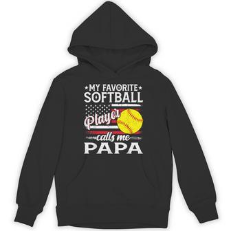 My Favorite Softball Player Calls Me Papa Us Flag Hoodie - Thegiftio UK