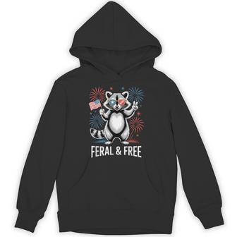 Feral And Free Raccoon Patriotic Usa America 4Th Of July Hoodie - Thegiftio UK