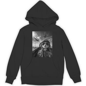 Flying Cat Selfie Fighter Pilot Meme Jet Fly Airplane Hoodie | Seseable UK