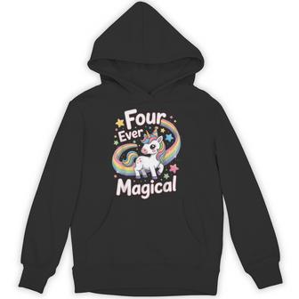 Four Ever Magical 4 Years Old Unicorn Kids 4Th Birthday Hoodie - Thegiftio UK
