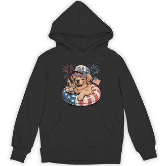 Fourth Of July Usa Dog With Beer And Flag Hoodie | Seseable UK