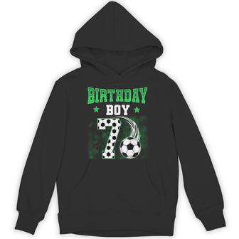 7Th Birthday Boy Soccer Theme Party 7 Year Old Kids Hoodie - Thegiftio UK
