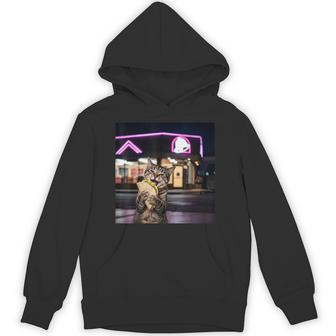 Cat Eating Taco Cat Meme Vintage 90S Edgy Cat Lovers Hoodie | Seseable UK