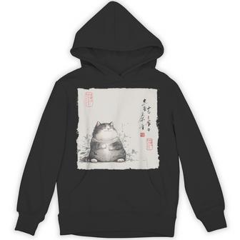 Fat Cat Japanese Zen Buddha Chonky Cat Painting Hoodie - Thegiftio UK
