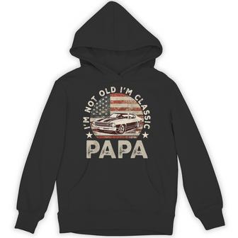 Old Car Classic American Us Flag Dad Papa Grandpa Hoodie - Thegiftio UK