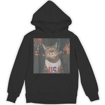 Patriotic Smoking Cat Vintage 4Th Of July Hoodie - Thegiftio UK