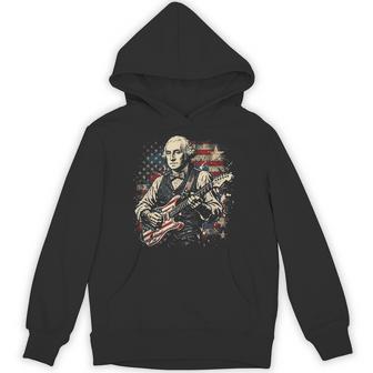 George Washington President Playing Guitar Us Flag July 4Th Hoodie - Thegiftio UK
